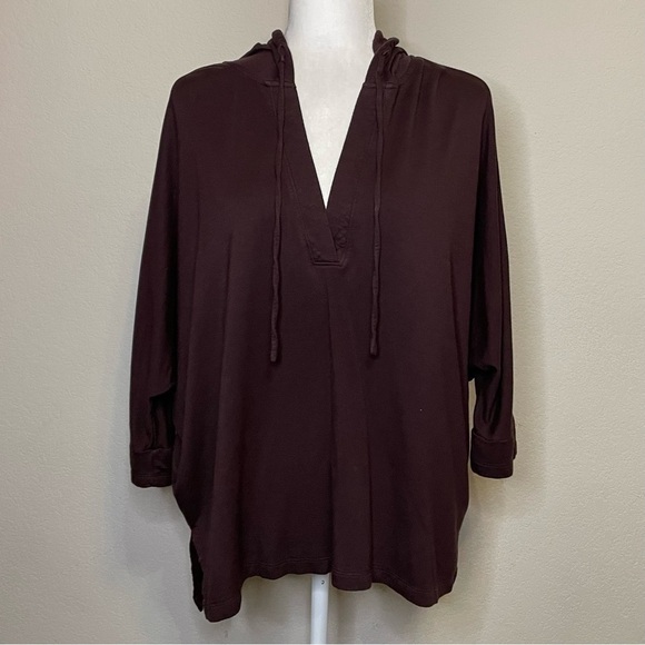 LOFT Tops - Loft Lounge Deep Purple Long Sleeve Signaturesoft Hooded Shirt Size Small
